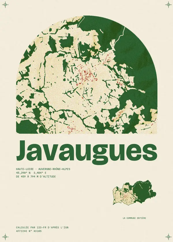 Affiche de Javaugues, calculée par 123-fr d'après l'IGN