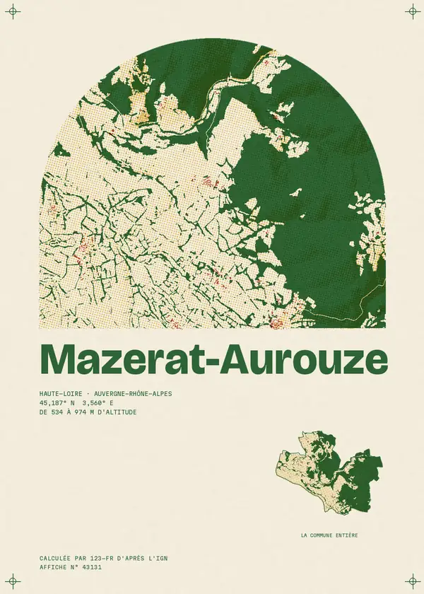 Affiche de Mazerat-Aurouze, calculée par 123-fr d'après l'IGN