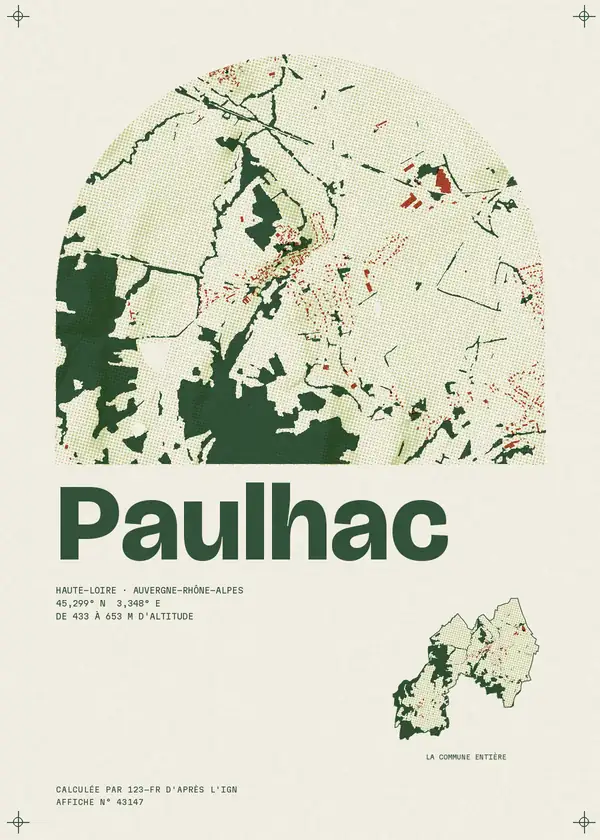 Affiche de Paulhac, calculée par 123-fr d'après l'IGN