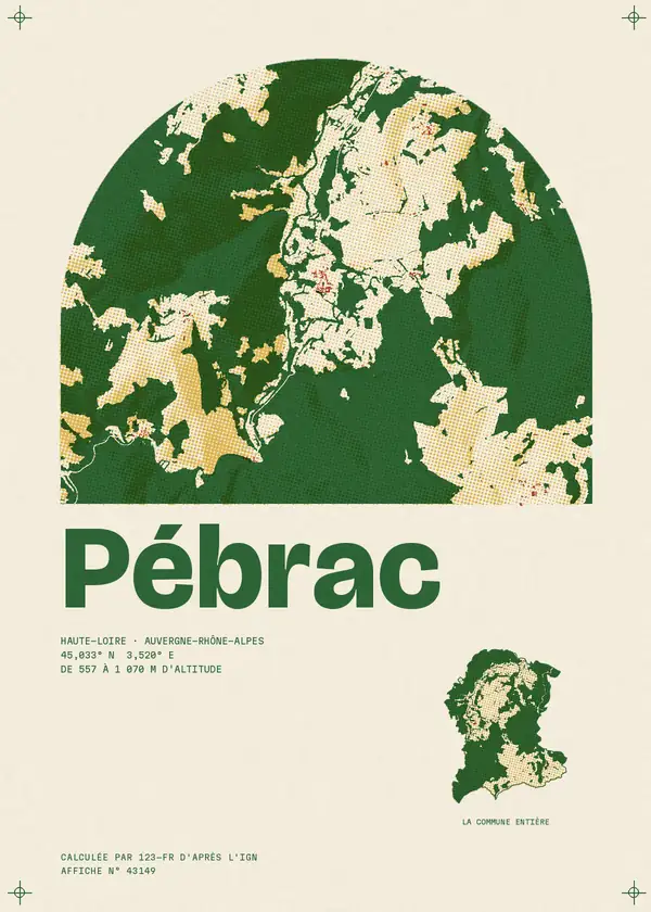 Affiche de Pébrac, calculée par 123-fr d'après l'IGN