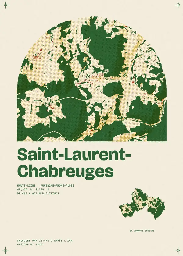 Affiche de Saint-Laurent-Chabreuges, calculée par 123-fr d'après l'IGN
