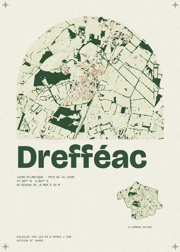 Affiche de Drefféac, calculée par 123-fr d'après l'IGN