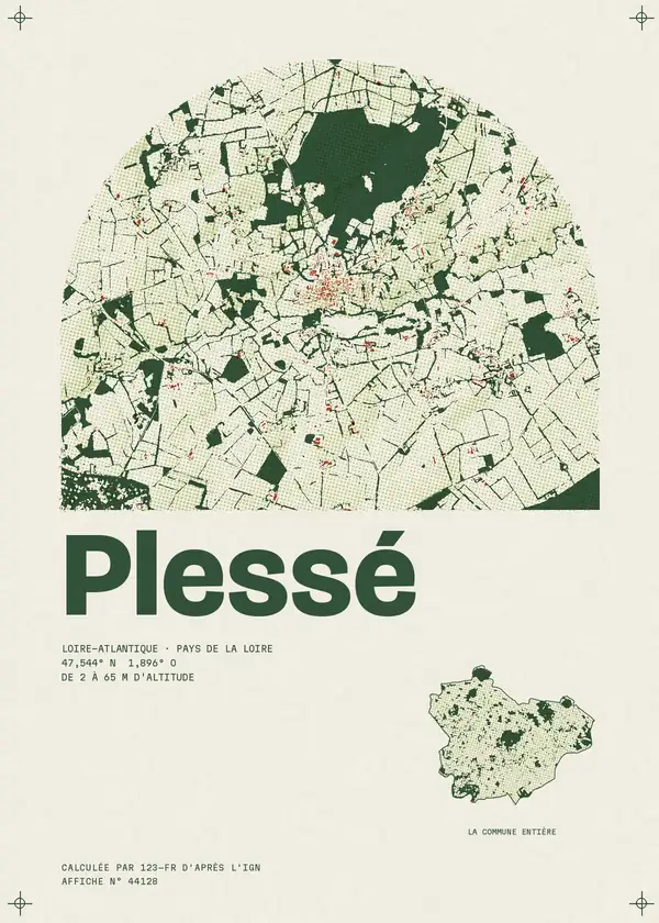 Affiche de Plessé, calculée par 123-fr d'après l'IGN