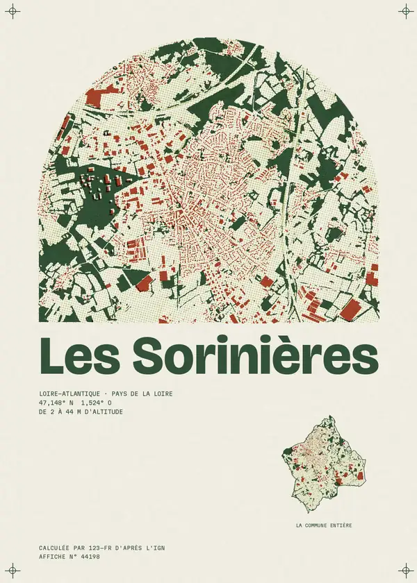 Affiche de Les Sorinières, calculée par 123-fr d'après l'IGN