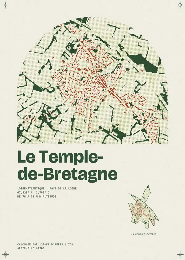 Affiche de Le Temple-de-Bretagne, calculée par 123-fr d'après l'IGN