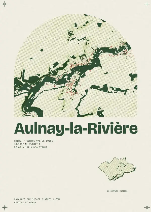 Affiche de Aulnay-la-Rivière, calculée par 123-fr d'après l'IGN