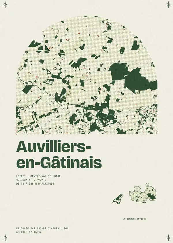 Affiche de Auvilliers-en-Gâtinais, calculée d'après l'IGN