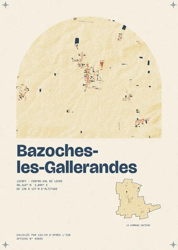 Affiche de Bazoches-les-Gallerandes, calculée par 123-fr d'après l'IGN