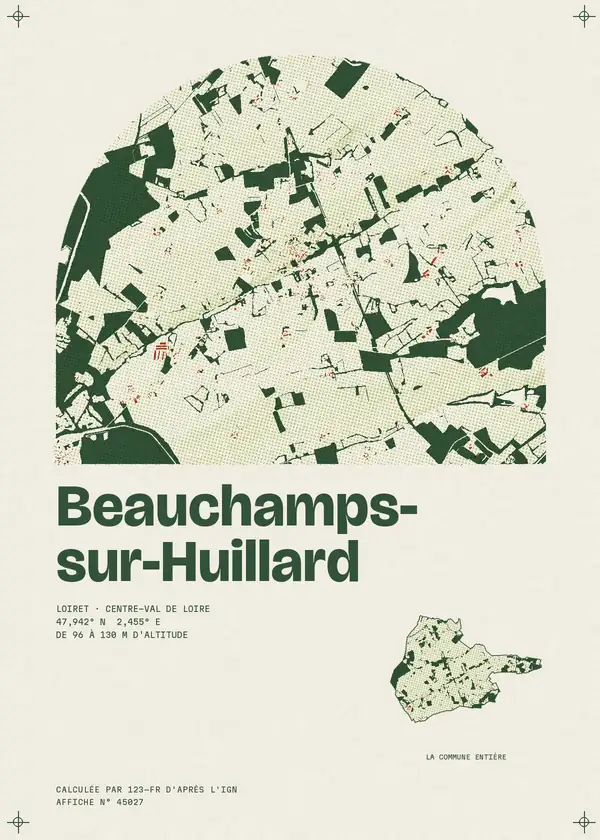 Affiche de Beauchamps-sur-Huillard, calculée par 123-fr d'après l'IGN