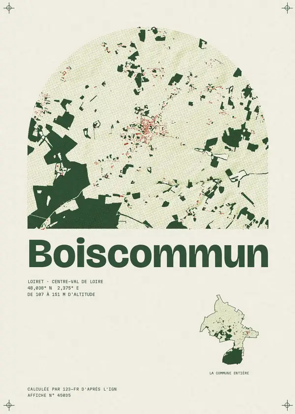 Affiche de Boiscommun, calculée par 123-fr d'après l'IGN