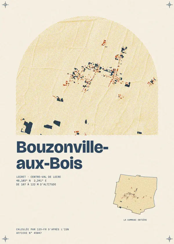 Affiche de Bouzonville-aux-Bois, calculée par 123-fr d'après l'IGN