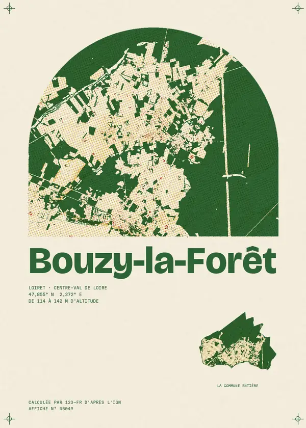 Affiche de Bouzy-la-Forêt, calculée par 123-fr d'après l'IGN