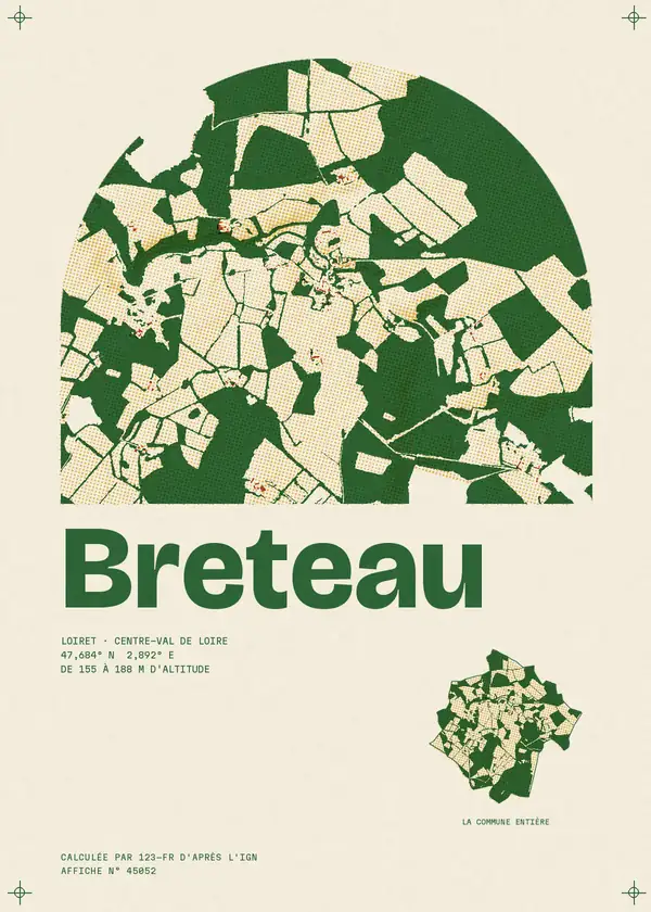 Affiche de Breteau, calculée par 123-fr d'après l'IGN