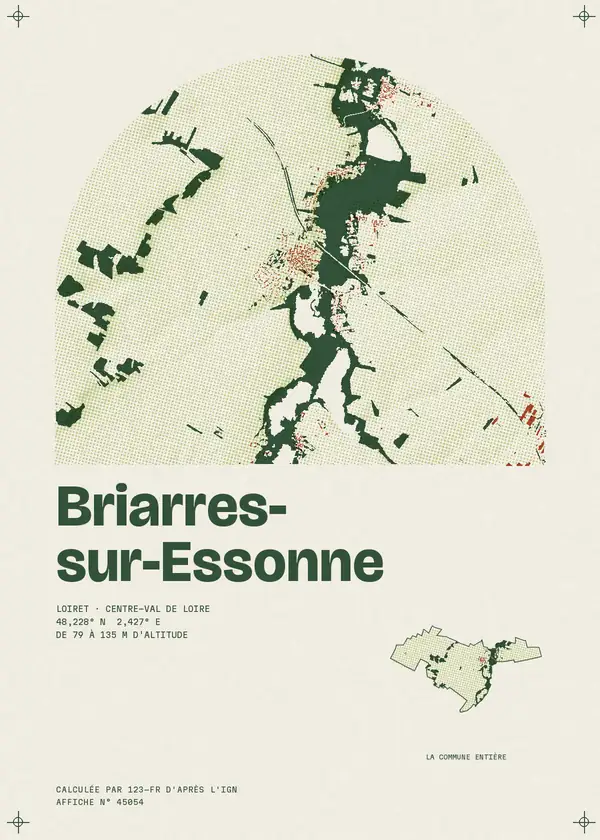 Affiche de Briarres-sur-Essonne, calculée par 123-fr d'après l'IGN