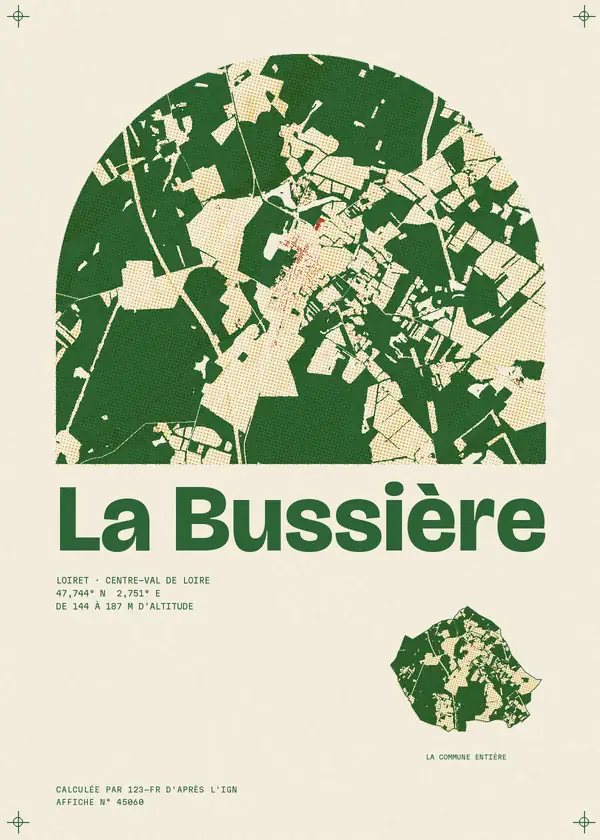 Affiche de La Bussière, calculée par 123-fr d'après l'IGN