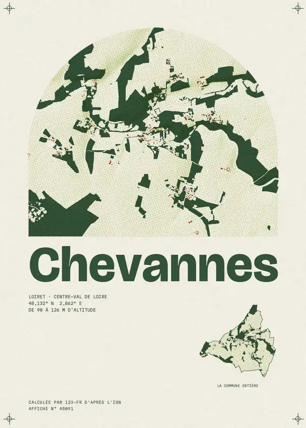 Affiche de Chevannes, calculée par 123-fr d'après l'IGN