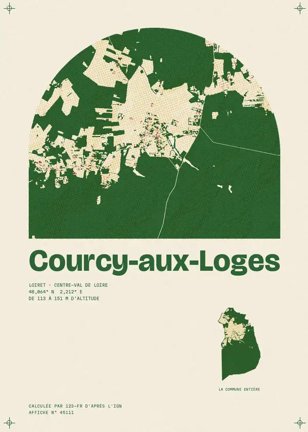 Affiche de Courcy-aux-Loges, calculée par 123-fr d'après l'IGN