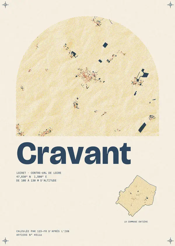 Affiche de Cravant, calculée par 123-fr d'après l'IGN
