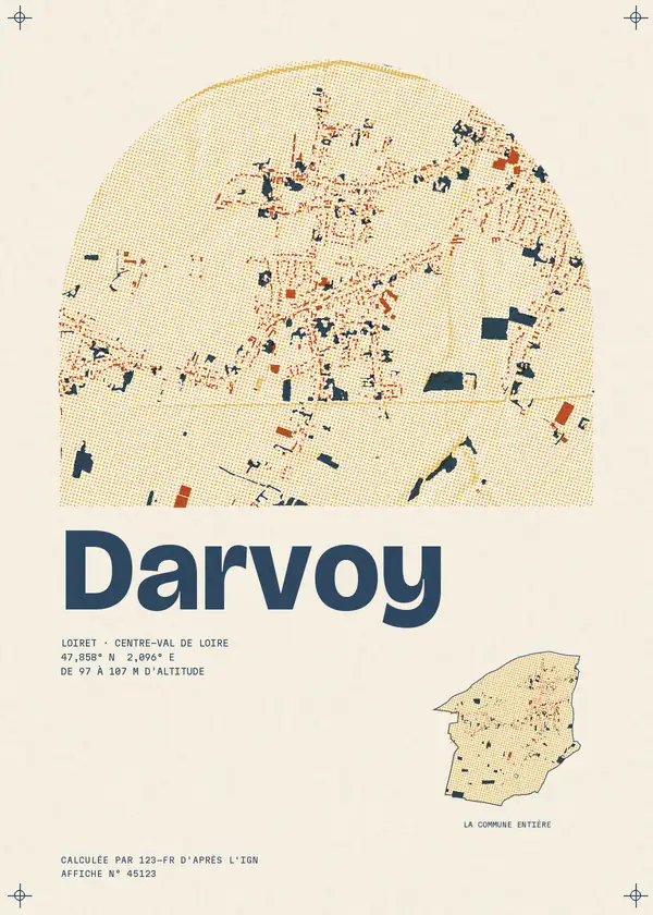 Affiche de Darvoy, calculée par 123-fr d'après l'IGN
