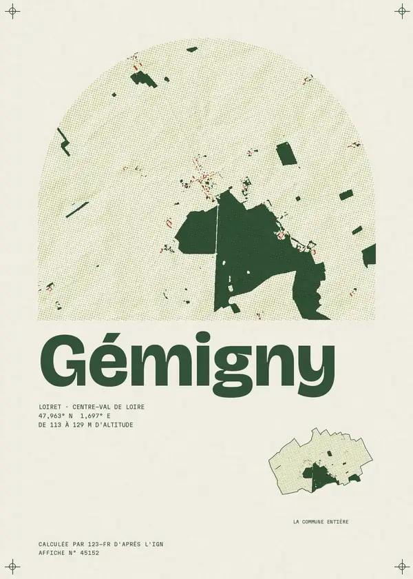 Affiche de Gémigny, calculée par 123-fr d'après l'IGN