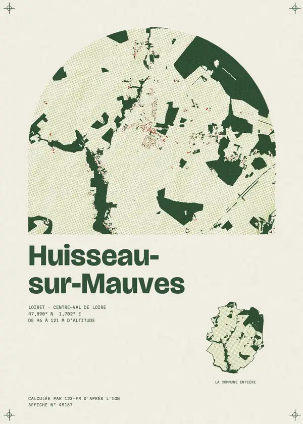 Affiche de Huisseau-sur-Mauves, calculée par 123-fr d'après l'IGN