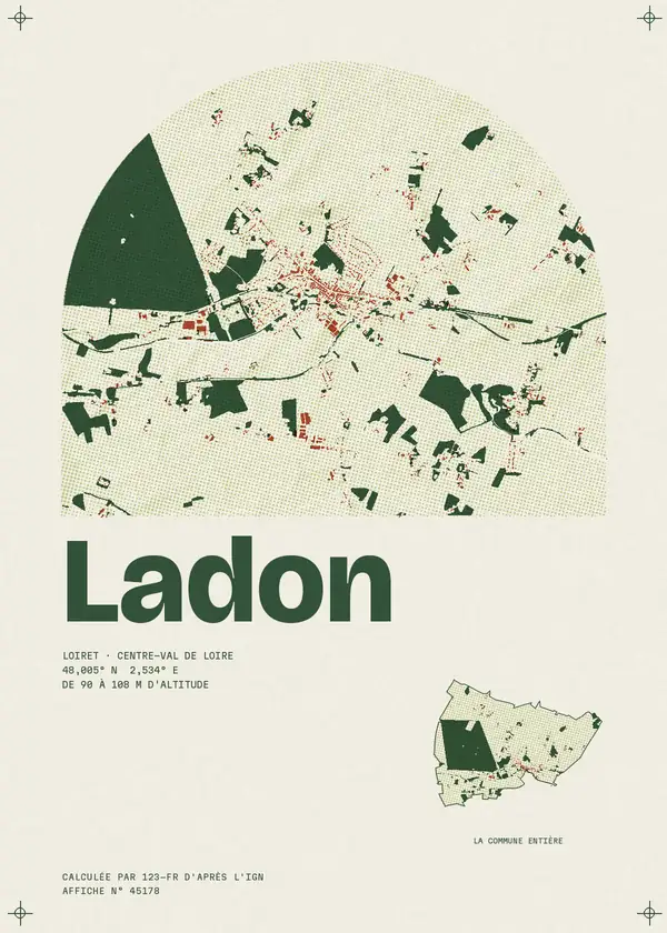 Affiche de Ladon, calculée par 123-fr d'après l'IGN