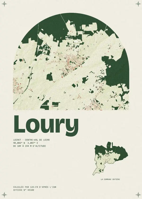 Affiche de Loury, calculée par 123-fr d'après l'IGN