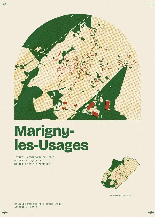Affiche de Marigny-les-Usages, calculée par 123-fr d'après l'IGN