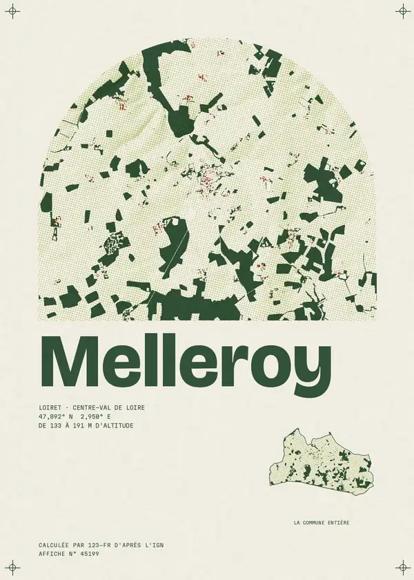 Affiche de Melleroy, calculée par 123-fr d'après l'IGN