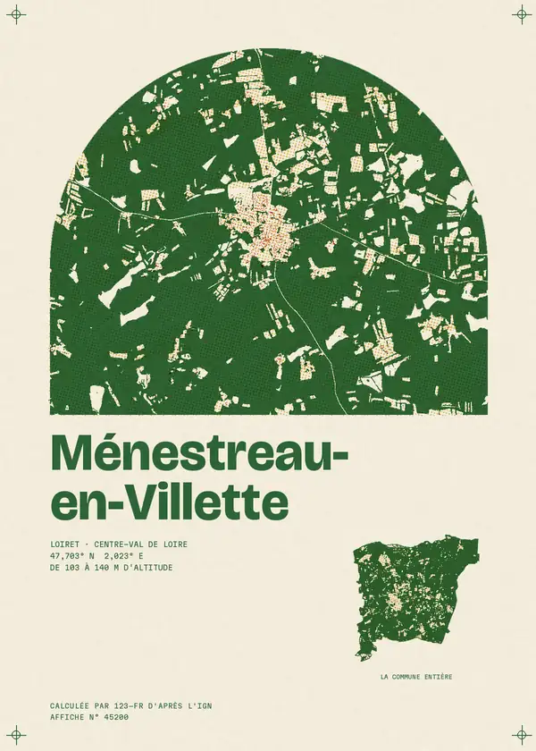 Affiche de Ménestreau-en-Villette, calculée par 123-fr d'après l'IGN