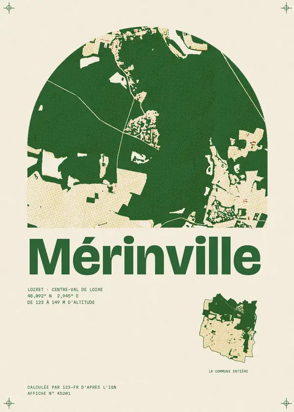 Affiche de Mérinville, calculée par 123-fr d'après l'IGN