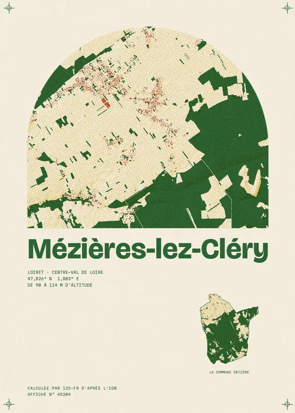Affiche de Mézières-lez-Cléry, calculée par 123-fr d'après l'IGN