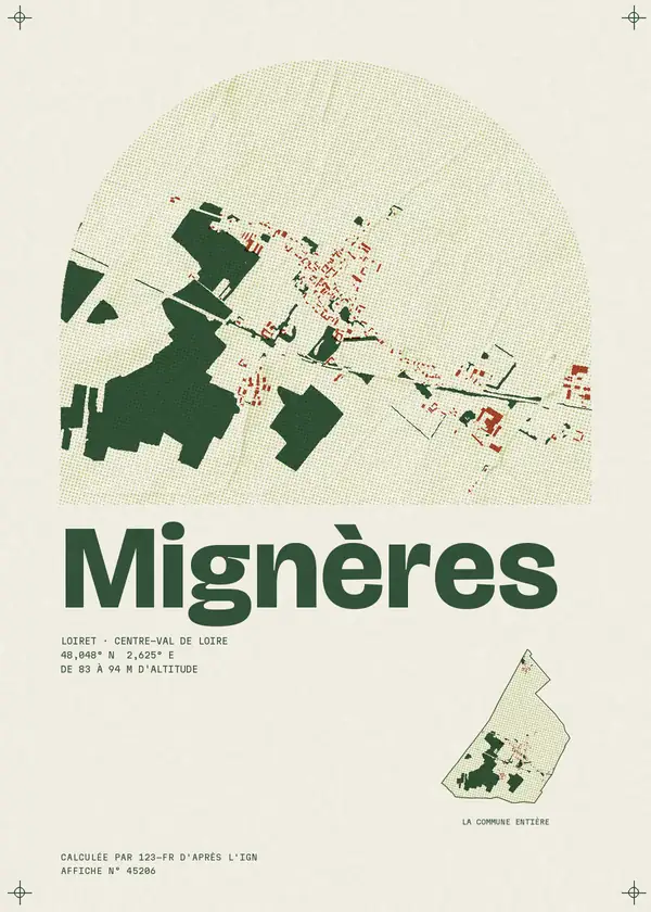 Affiche de Mignères, calculée par 123-fr d'après l'IGN