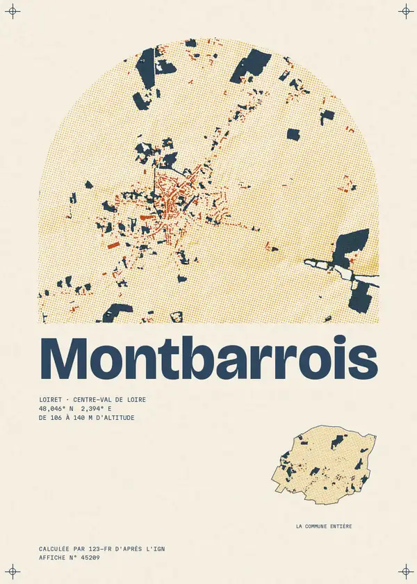 Affiche de Montbarrois, calculée par 123-fr d'après l'IGN