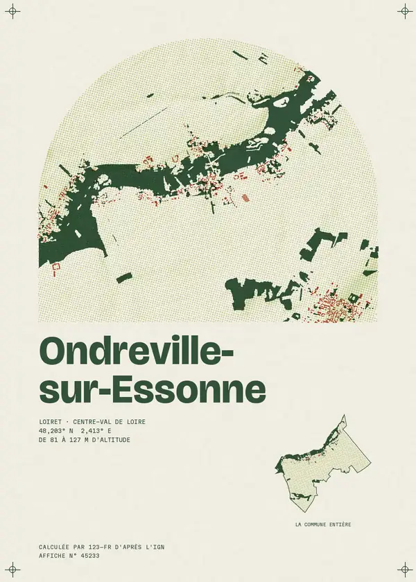 Affiche de Ondreville-sur-Essonne, calculée par 123-fr d'après l'IGN