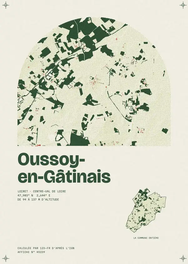 Affiche de Oussoy-en-Gâtinais, calculée par 123-fr d'après l'IGN