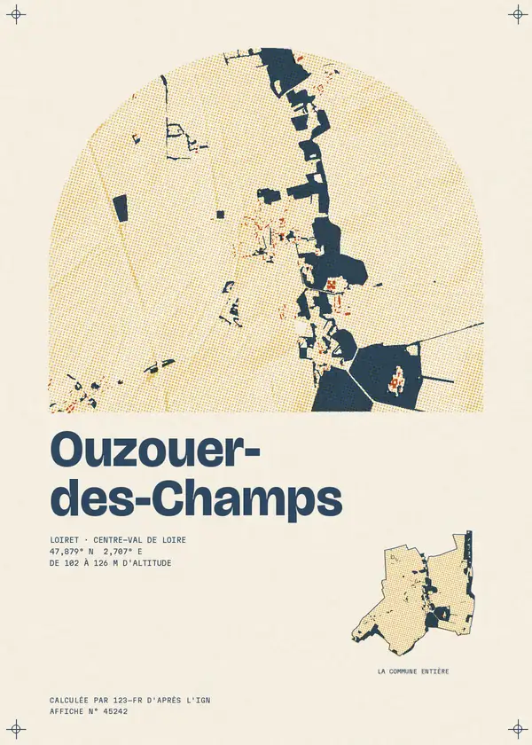 Affiche de Ouzouer-des-Champs, calculée par 123-fr d'après l'IGN