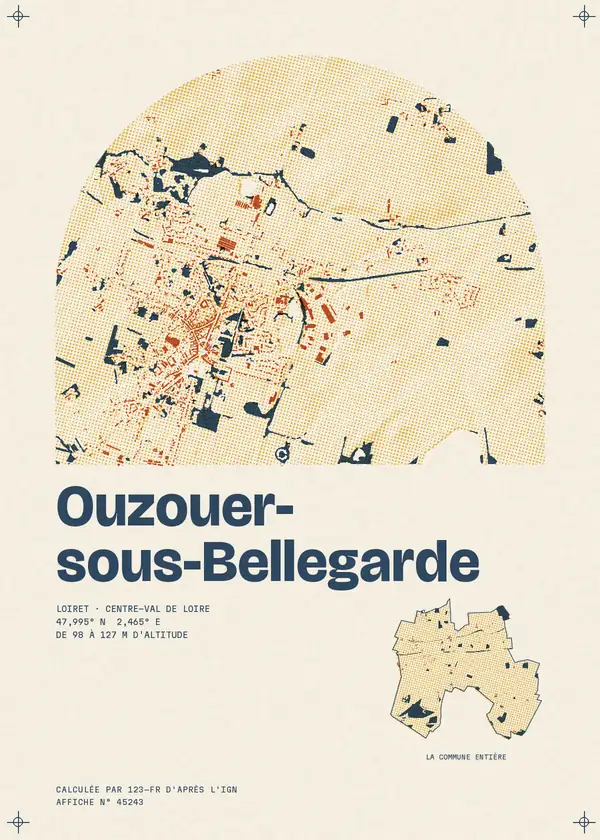 Affiche de Ouzouer-sous-Bellegarde, calculée par 123-fr d'après l'IGN