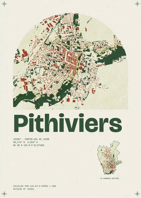 Affiche de Pithiviers, calculée par 123-fr d'après l'IGN