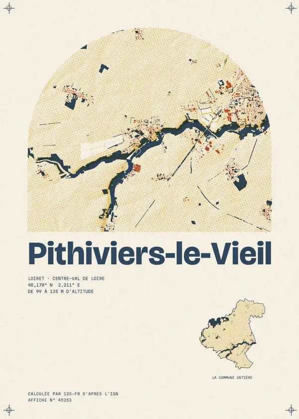 Affiche de Pithiviers-le-Vieil, calculée par 123-fr d'après l'IGN