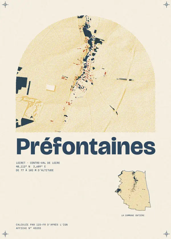 Affiche de Préfontaines, calculée par 123-fr d'après l'IGN