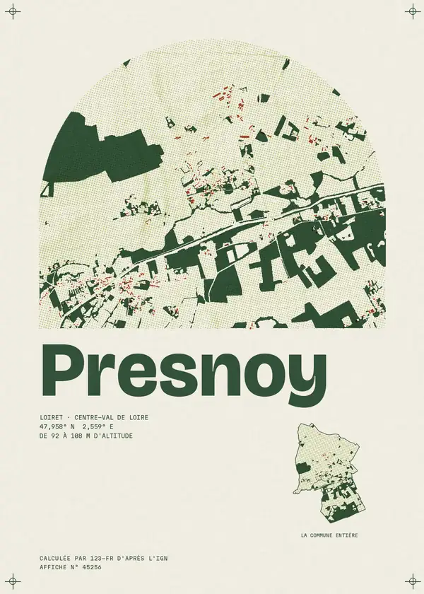 Affiche de Presnoy, calculée par 123-fr d'après l'IGN