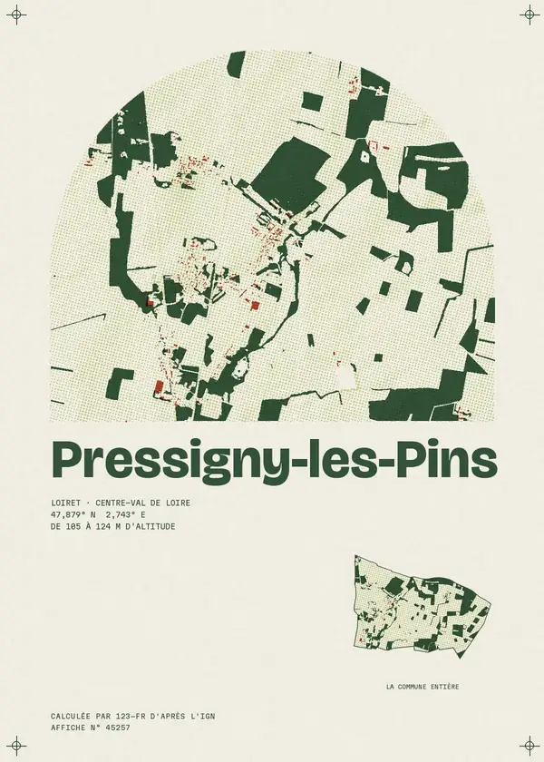 Affiche de Pressigny-les-Pins, calculée par 123-fr d'après l'IGN