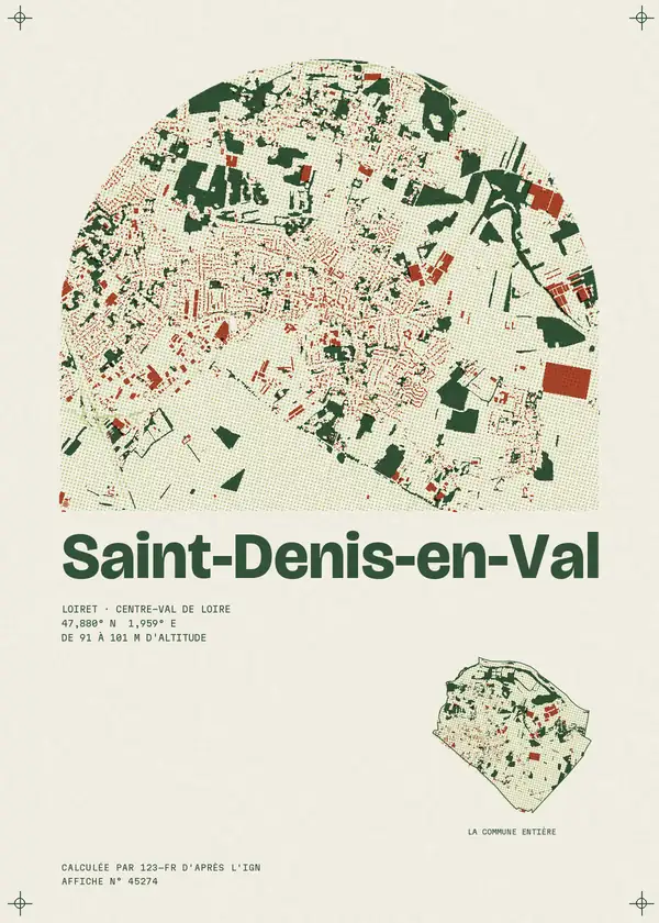 Affiche de Saint-Denis-en-Val, calculée par 123-fr d'après l'IGN