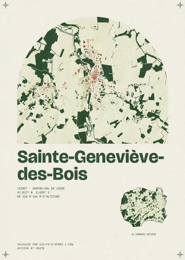 Affiche de Sainte-Geneviève-des-Bois, calculée par 123-fr d'après l'IGN