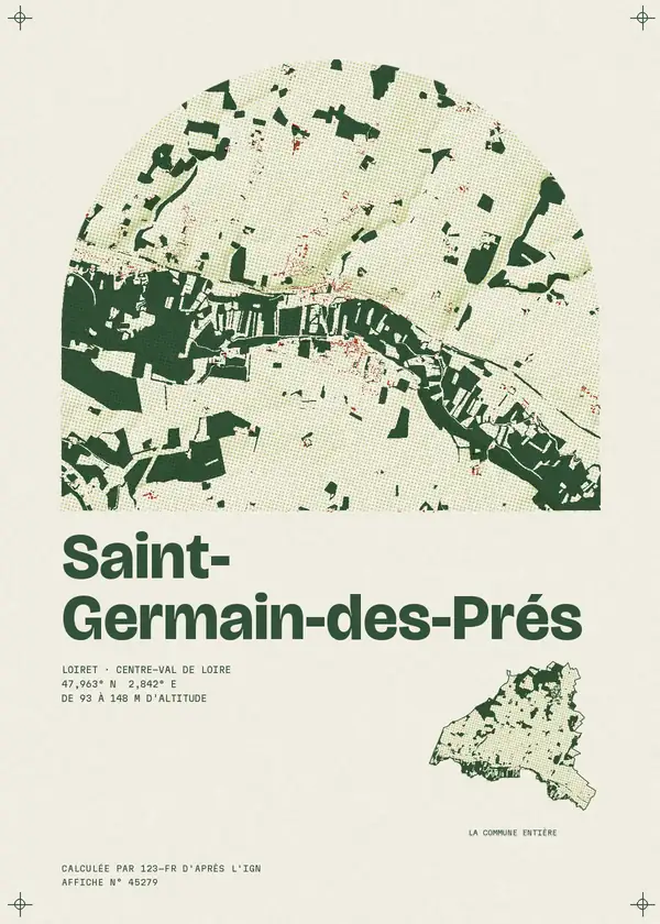 Affiche de Saint-Germain-des-Prés, calculée par 123-fr d'après l'IGN