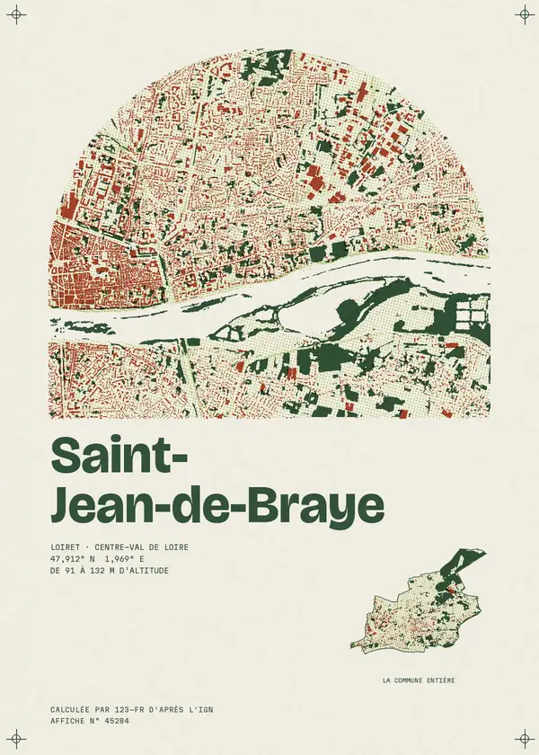 Affiche de Saint-Jean-de-Braye, calculée par 123-fr d'après l'IGN