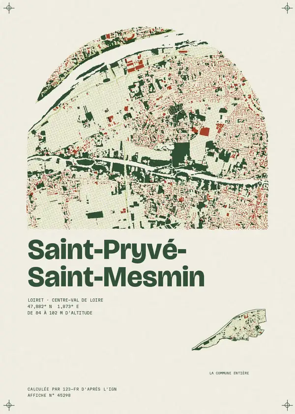 Affiche de Saint-Pryvé-Saint-Mesmin, calculée par 123-fr d'après l'IGN