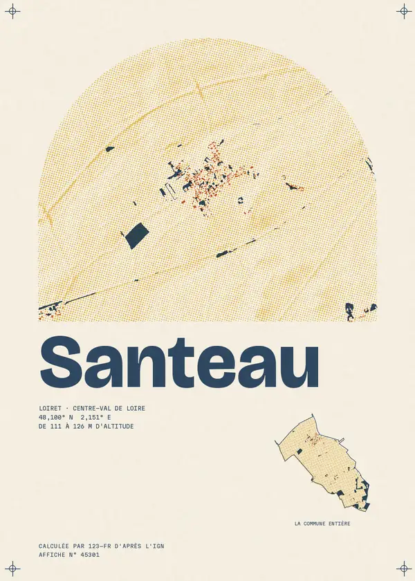 Affiche de Santeau, calculée par 123-fr d'après l'IGN