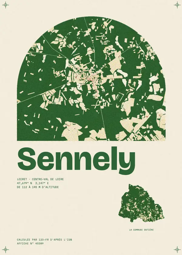 Affiche de Sennely, calculée par 123-fr d'après l'IGN